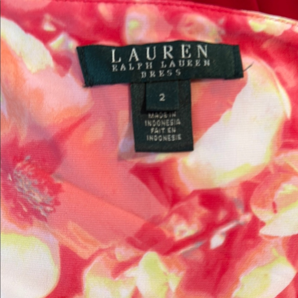 ♥️Lauren Ralph Lauren v neck dress melon, yellow, and white floral size 2 EUC - Picture 4 of 6